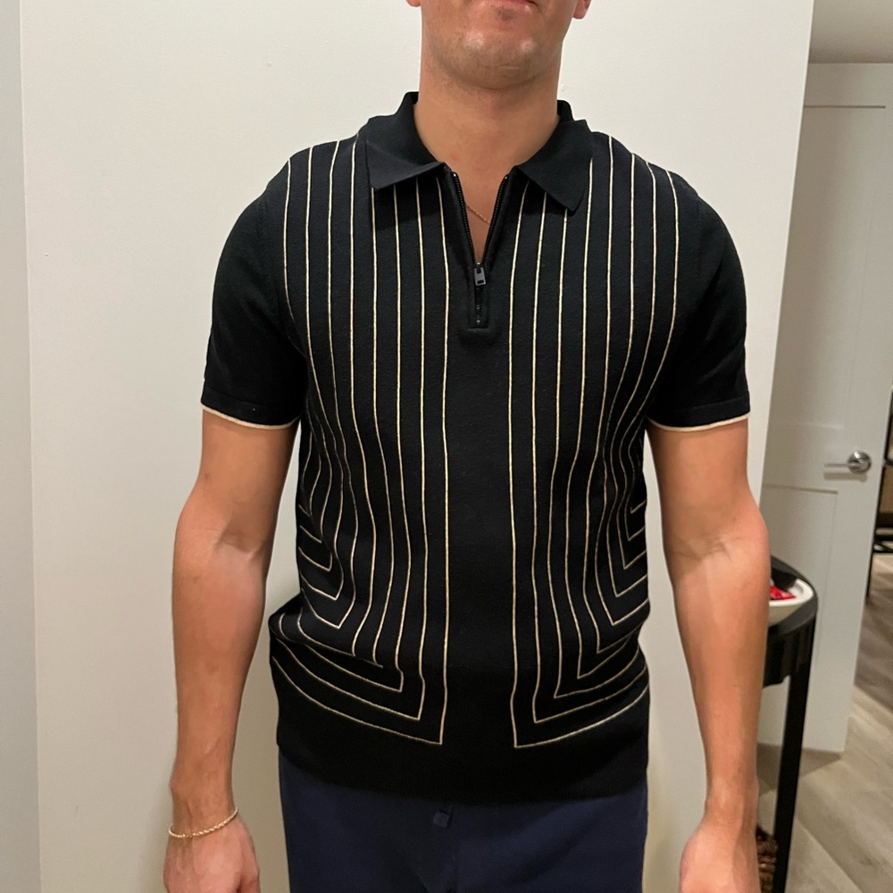 Express Black Polo with Gold Line Design